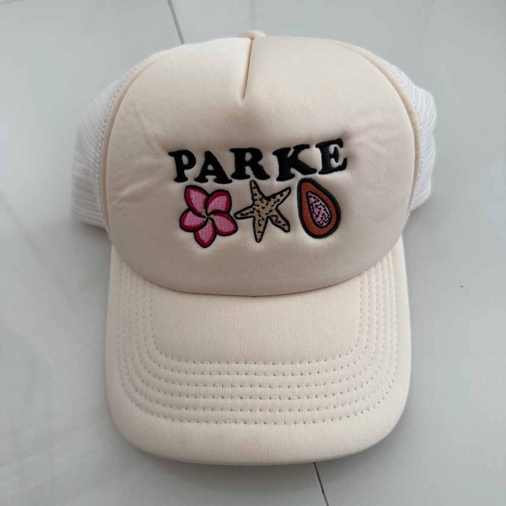 Parke Summerland Cream Trucker Hat with Embroidered Design